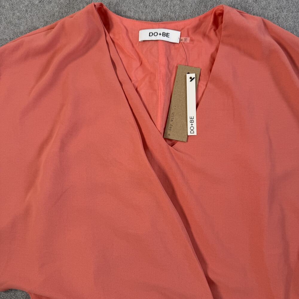 DO+BE Women's Medium Coral V-Neck Short Dress Kimono Sleeve with Pockets New - Picture 4 of 15
